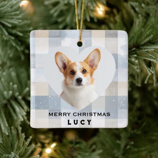 Kerstmis Hond Hartvormige Foto Ornament (Boom)