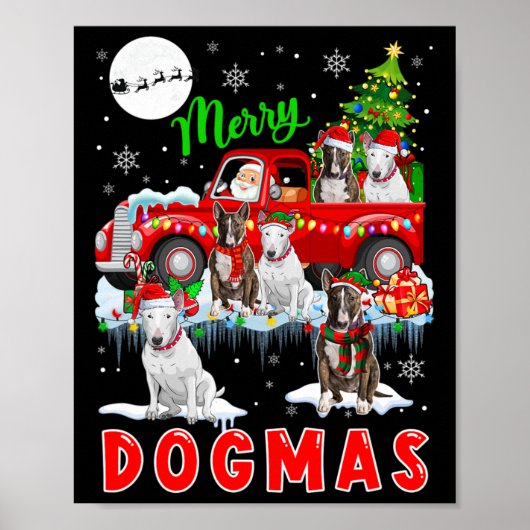 Kerstmis Hond Kerstman met Bull Terriers op pickni Poster (Voorkant)