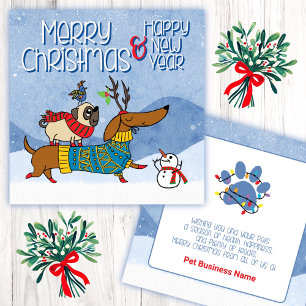 Kerstmis hondenbusiness Dachshund Pug Honden Notitiekaartje
