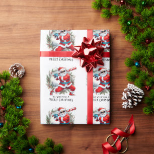 Kerstmis honkbal met kerstman cadeaupapier