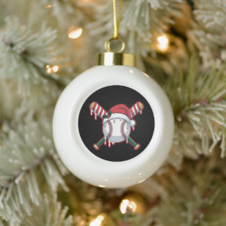 Kerstmis honkbal Santa hoed gekruiste slaghouten v Keramische Bal Ornament