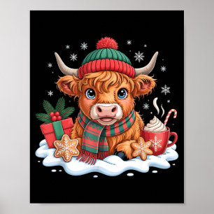 Kerstmis Hoogland Koe Cute Vaars Koe Santa Hoed M Poster