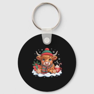 Kerstmis Hoogland Koe Cute Vaars Koe Santa Hoed M Sleutelhanger