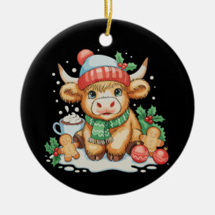 Kerstmis Hoogland Koe Cute Vaars Mooey Kerstman Ho Keramisch Ornament
