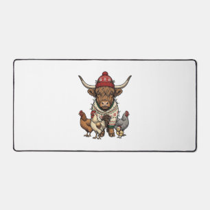 Kerstmis Hoogland Koe en Kippen Vintage Gravure Bureaumat