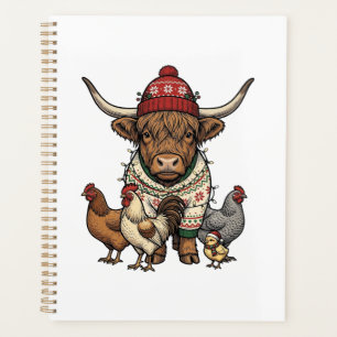 Kerstmis Hoogland Koe en Kippen Vintage Gravure Planner