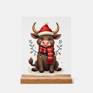 Kerstmis Hoogland Koe in Kerstman Hoed Cute H Acryl Bord
