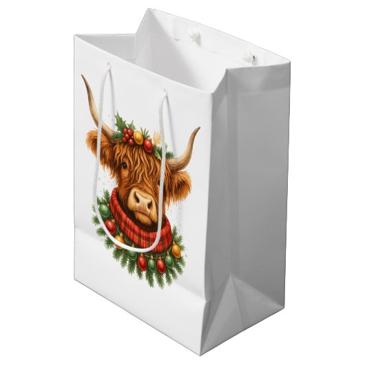 Kerstmis Hoogland Koe  Medium Cadeauzakje (Voorkant Gekanteld)