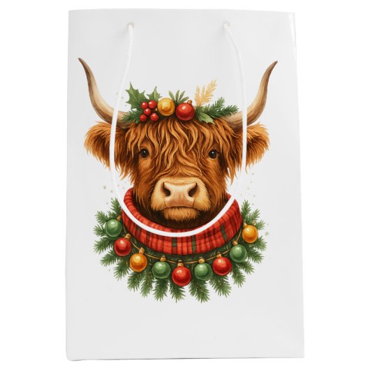 Kerstmis Hoogland Koe Medium Cadeauzakje (Voorkant)