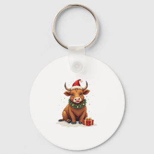Kerstmis Hoogland Koe met Cadeaus Cute Hol Sleutelhanger