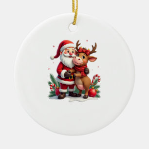 Kerstmis Hoogland Koe Met Sinterklaas Schots Vinta Keramisch Ornament