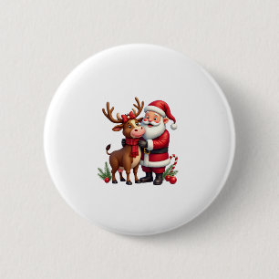Kerstmis Hoogland Koe Met Sinterklaas Schots Vinta Ronde Button 5,7 Cm