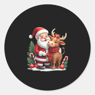Kerstmis Hoogland Koe Met Sinterklaas Schots Vinta Ronde Sticker