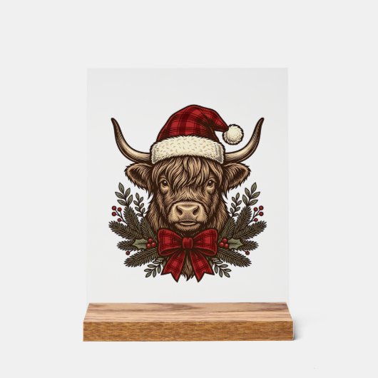 Kerstmis Hoogland Koe Oude Gravure Design_1 Acryl Bord (Voorkant)