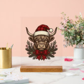 Kerstmis Hoogland Koe Oude Gravure Design_1 Acryl Bord (Huwelijk)