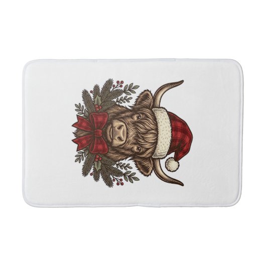 Kerstmis Hoogland Koe Oude Gravure Design_1 Badmat (Voorkant)