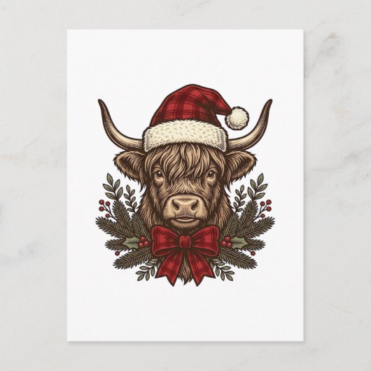 Kerstmis Hoogland Koe Oude Gravure Design_1 Briefkaart (Voorkant)