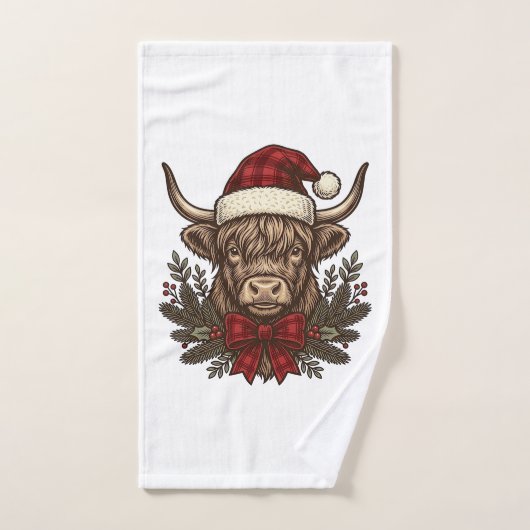 Kerstmis Hoogland Koe Oude Gravure Design_1 Handdoek (Handdoek)