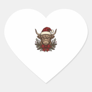 Kerstmis Hoogland Koe Oude Gravure Design_1 Hart Sticker