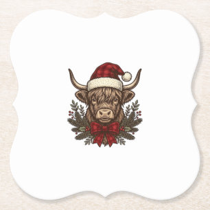 Kerstmis Hoogland Koe Oude Gravure Design_1 Kartonnen Onderzetters