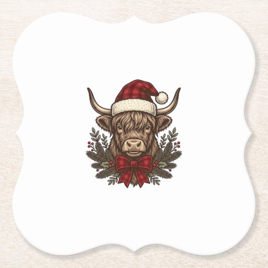 Kerstmis Hoogland Koe Oude Gravure Design_1 Kartonnen Onderzetters (Voorkant)