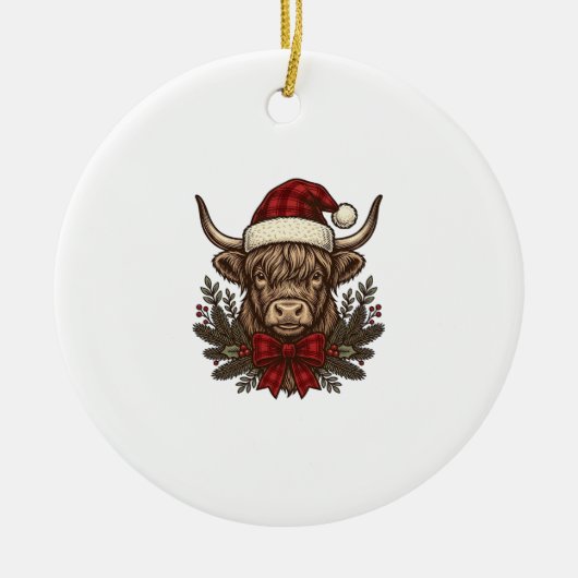 Kerstmis Hoogland Koe Oude Gravure Design_1 Keramisch Ornament (Voorkant)