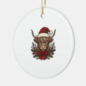 Kerstmis Hoogland Koe Oude Gravure Design_1 Keramisch Ornament (Links)