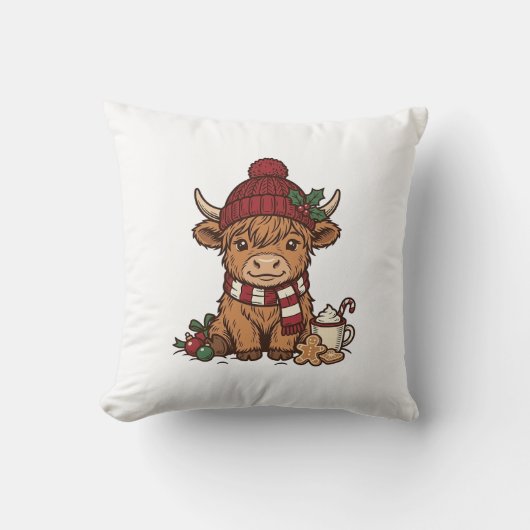 Kerstmis Hoogland Koe Oude Gravure Design_1 Kussen (Voorkant)