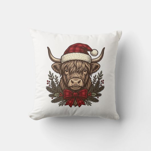 Kerstmis Hoogland Koe Oude Gravure Design_1 Kussen (Voorkant)