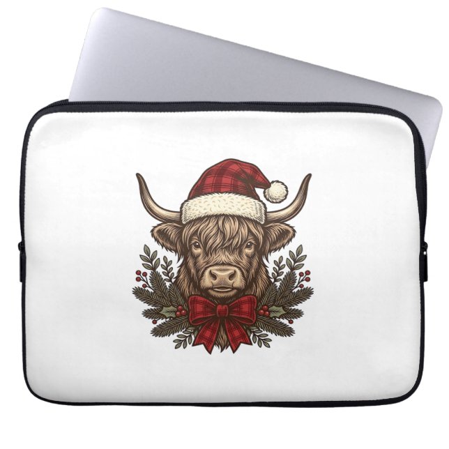 Kerstmis Hoogland Koe Oude Gravure Design_1 Laptop Sleeve (Voorkant)