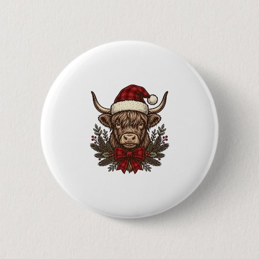 Kerstmis Hoogland Koe Oude Gravure Design_1 Ronde Button 5,7 Cm (Voorkant)
