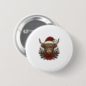 Kerstmis Hoogland Koe Oude Gravure Design_1 Ronde Button 5,7 Cm (Voorkant /achterkant)