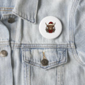 Kerstmis Hoogland Koe Oude Gravure Design_1 Ronde Button 5,7 Cm (In situ)