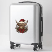 Kerstmis Hoogland Koe Oude Gravure Design_1 Sticker (Koffer)