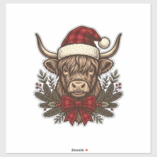 Kerstmis Hoogland Koe Oude Gravure Design_1 Sticker