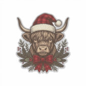 Kerstmis Hoogland Koe Oude Gravure Design_1 Sticker (Voorkant)