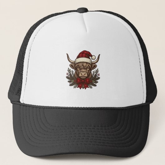Kerstmis Hoogland Koe Oude Gravure Design_1 Trucker Pet (Voorkant)