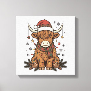 Kerstmis Hoogland Koe Oude Gravure Design 2_ Canvas Afdruk