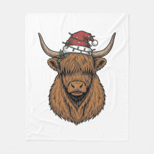Kerstmis Hoogland Koe Oude Gravure Kerstman Hoed Fleece Deken