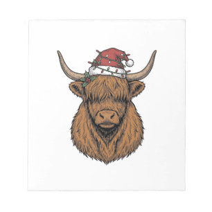 Kerstmis Hoogland Koe Oude Gravure Kerstman Hoed Notitieblok