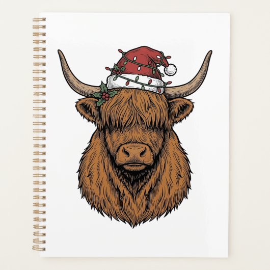 Kerstmis Hoogland Koe Oude Gravure Kerstman Hoed Planner (Voorkant)