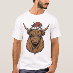 Kerstmis Hoogland Koe Oude Gravure Kerstman Hoed T-shirt