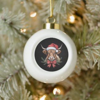 Kerstmis Hoogland Koe Santa Hoed Geruite Boog Kran Keramische Bal Ornament