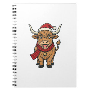 Kerstmis Hoogland Koe Santa Hoed Vector_1 Notitieboek