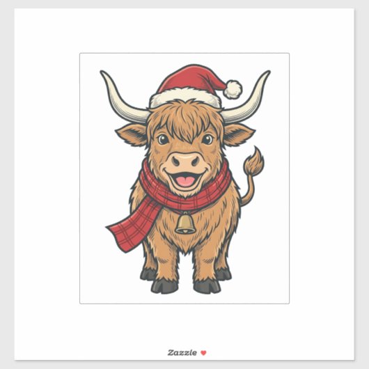 Kerstmis Hoogland Koe Santa Hoed Vector_1 Sticker (Vel)