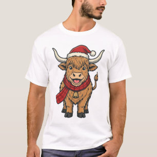 Kerstmis Hoogland Koe Santa Hoed Vector_1 T-shirt