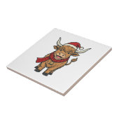 Kerstmis Hoogland Koe Santa Hoed Vector_1 Tegeltje (Zijkant)