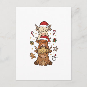 Kerstmis Hoogland Koe Stapel Vintage Gravure Des Briefkaart