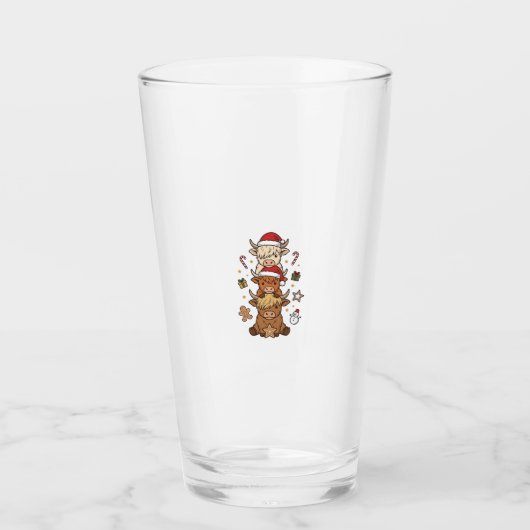 Kerstmis Hoogland Koe Stapel Vintage Gravure Des Glas (Voorkant)