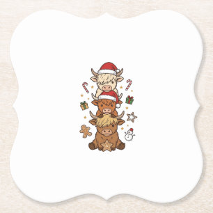 Kerstmis Hoogland Koe Stapel Vintage Gravure Des Kartonnen Onderzetters